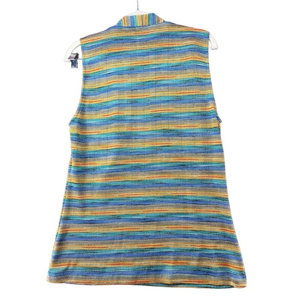 Etcetera Sleeveless Top Striped Knit Zip Up Collared Shirt Blue Orange L - Picture 6 of 7